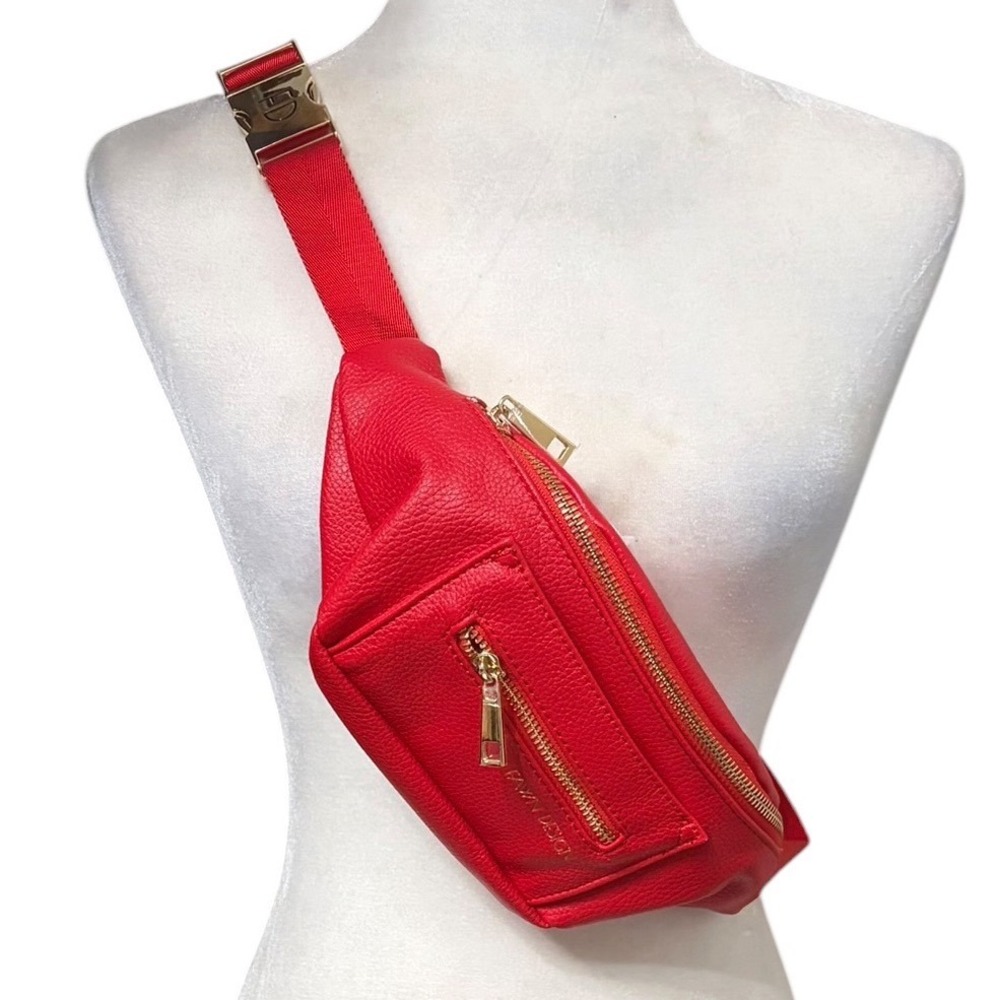 NWOT Fawn Design Red Belt Bag Pebbled Faux Leather Fanny Pack Women's OS